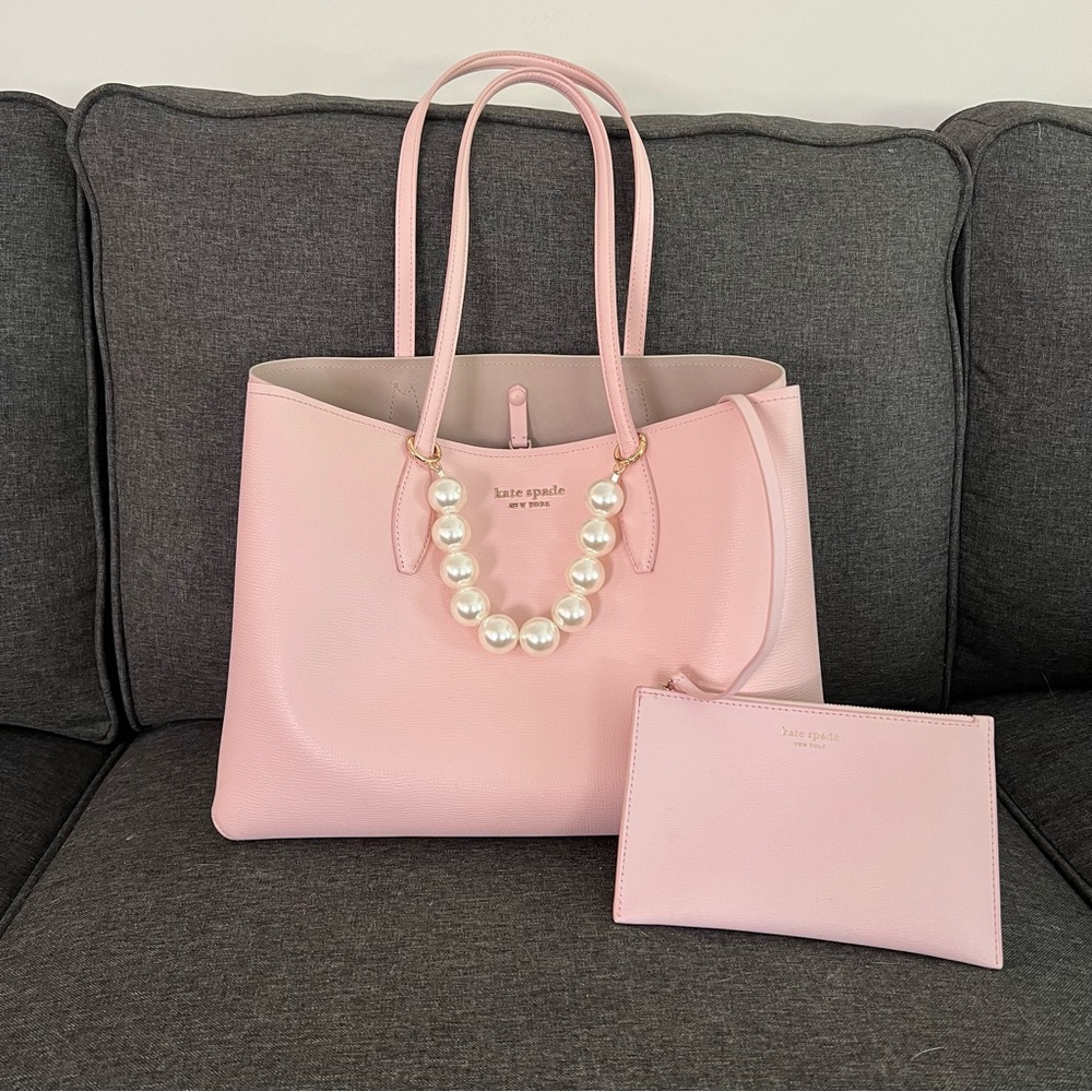 Kate Spade Tote Bag with Matching Wallet and Pearl Chain - Pre Owned